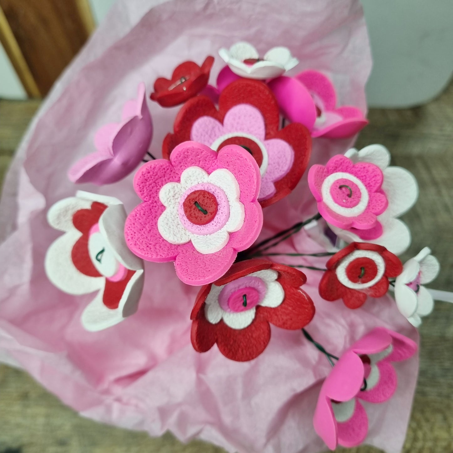 Clay Flower Bouquet - Red & Pink Romance