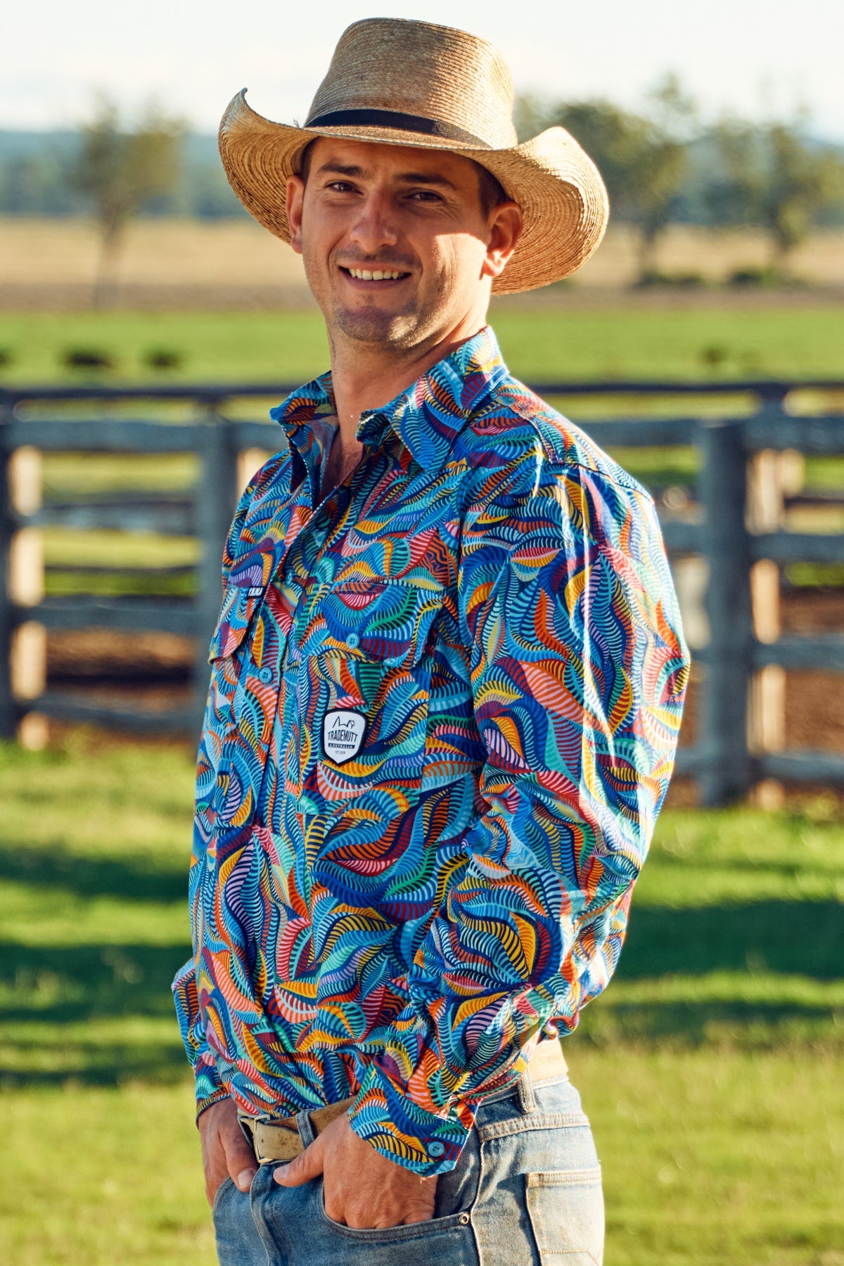 TradeMutt Men's Snazzy Half Button Long Sleeve Workshirt