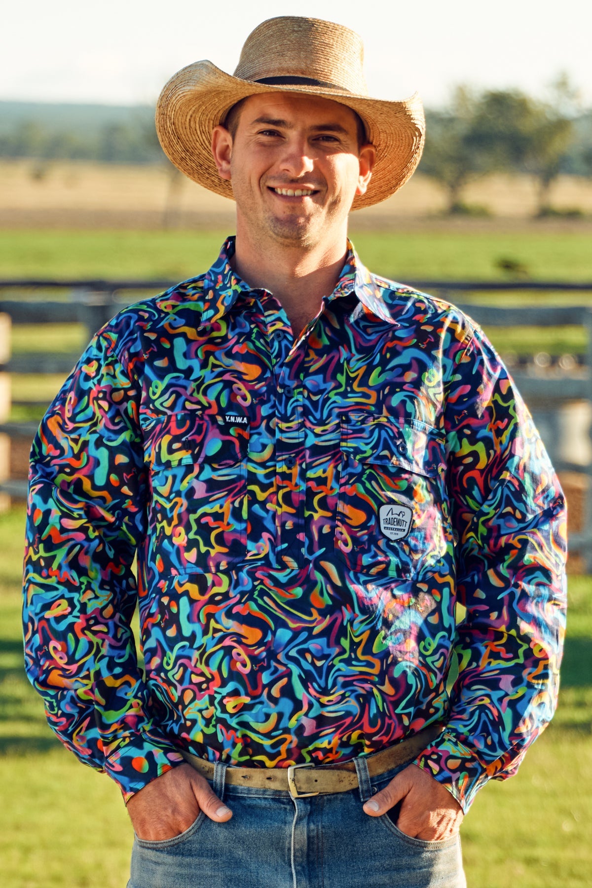 TradeMutt Men's Pearler Half Button Long Sleeve Workshirt