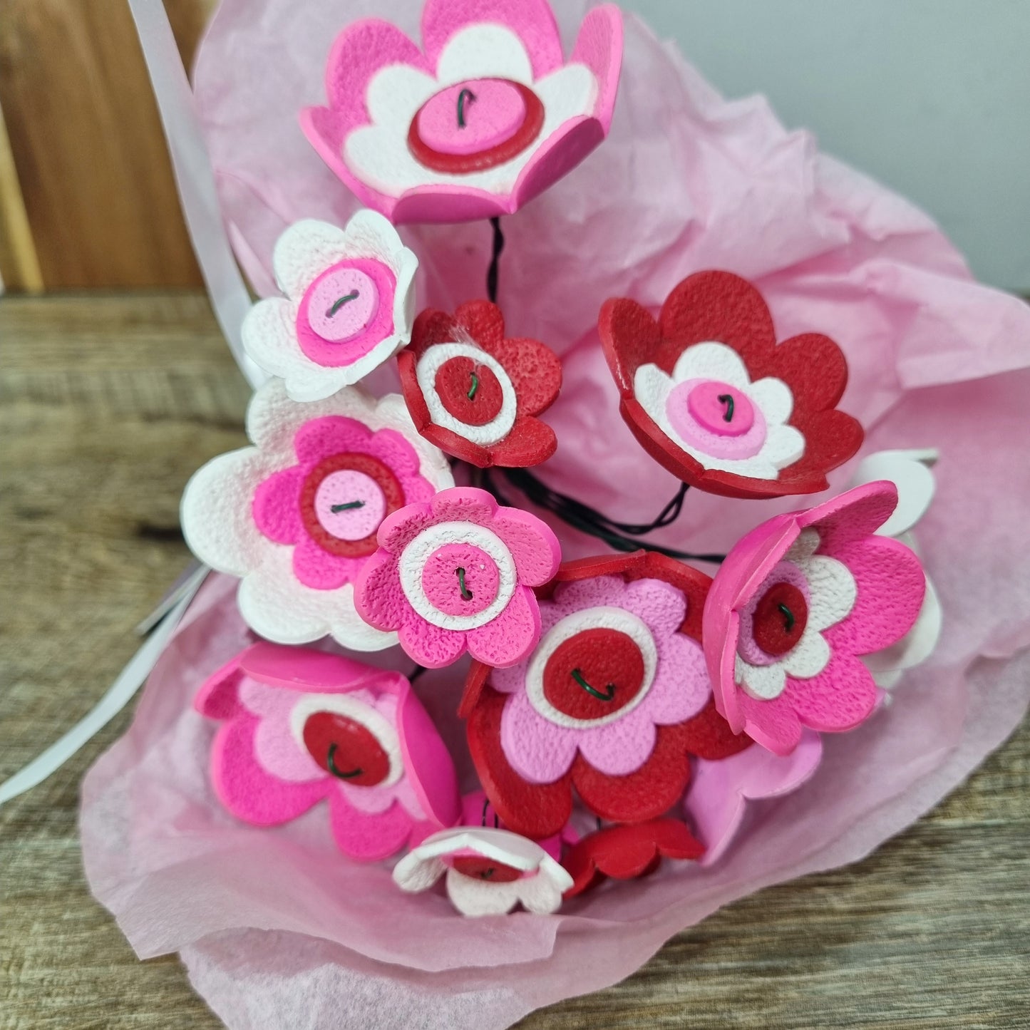 Clay Flower Bouquet - Red & Pink Romance