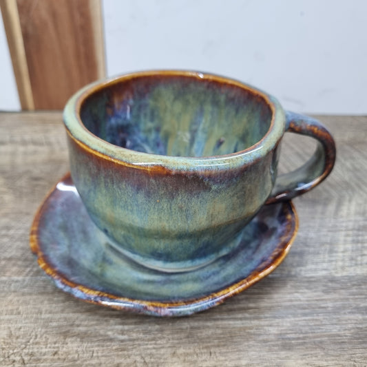 Pottery Mug & Saucer Set
