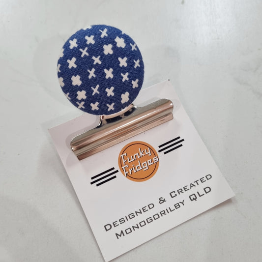 Magnetic Bulldog Clip - Blue Crosses