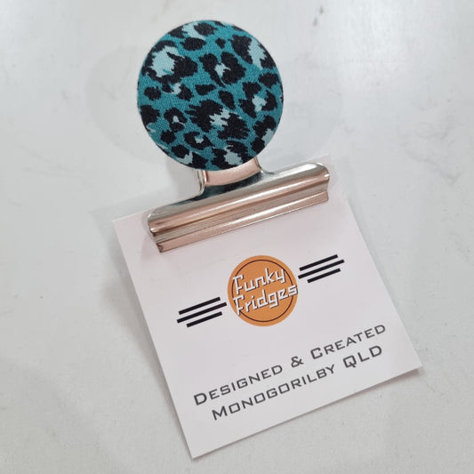 Magnetic Bulldog Clip - Teal Leopard