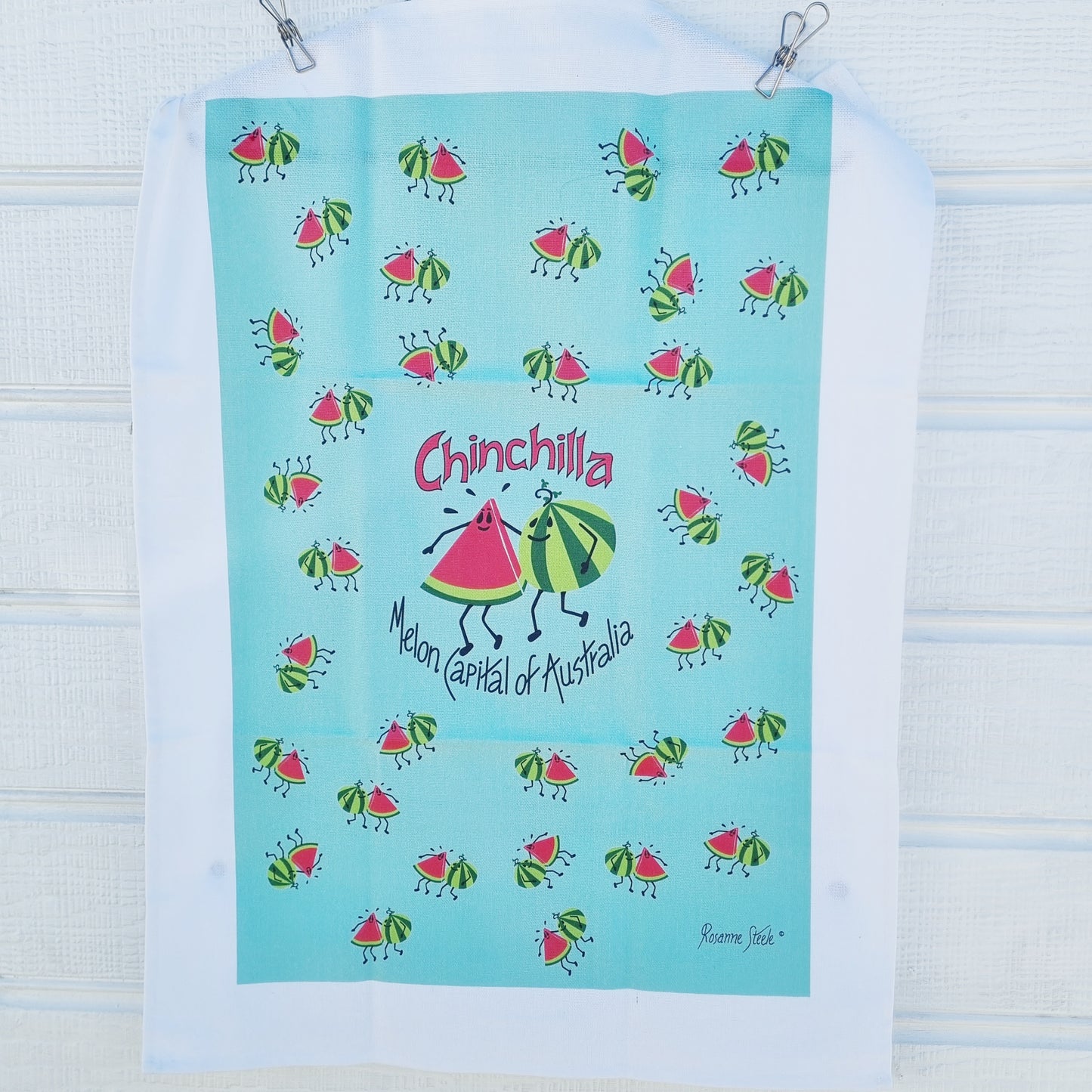 Quirky Melon Tea Towel in Aqua